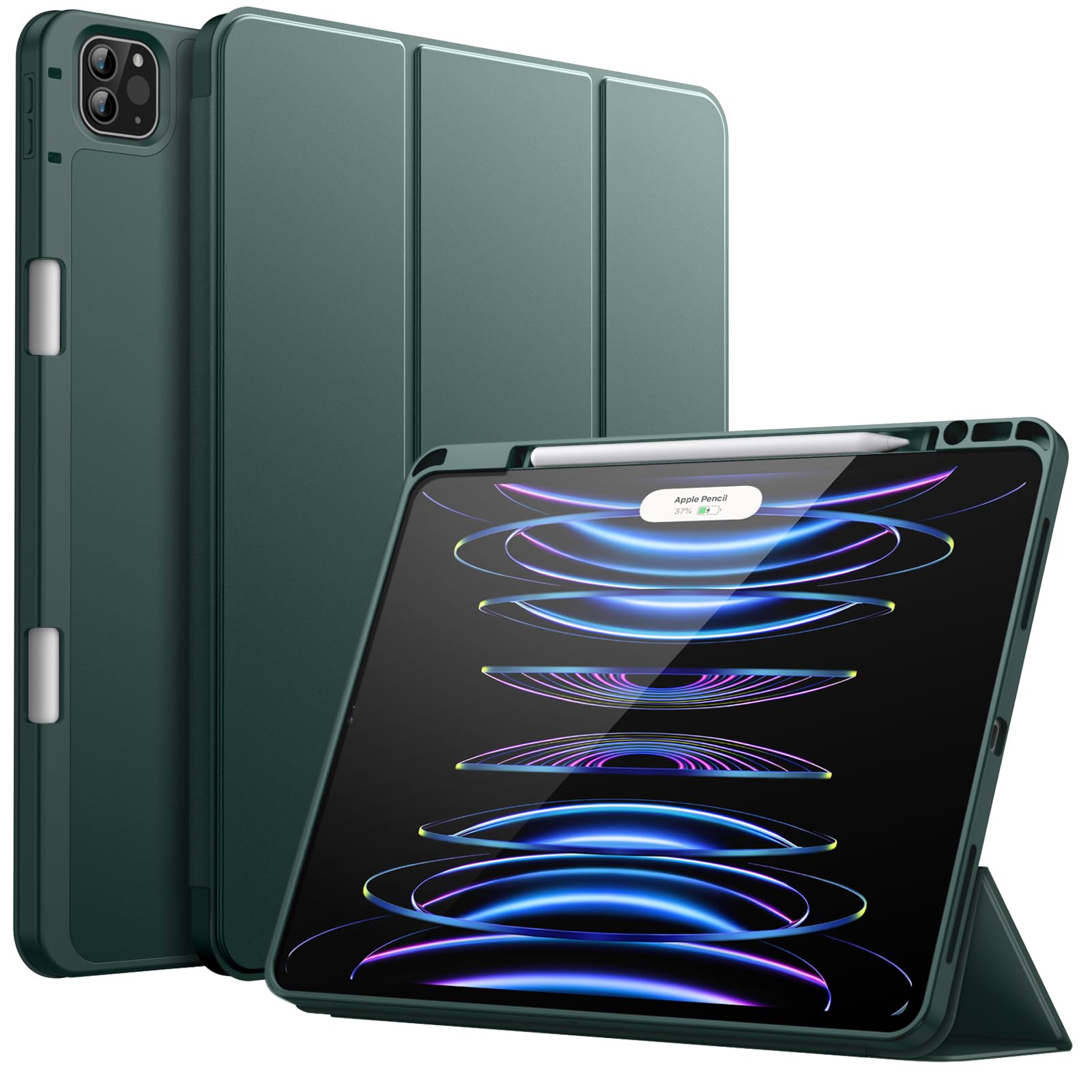JETech Case for iPad Pro 12.9-Inch (6th/5th Generation, 2022/2021 Model) with Pencil Holder, Support 2nd Pencil Charging, Slim Tablet Cover with Soft TPU Back, Auto Wake/Sleep (Misty Blue)