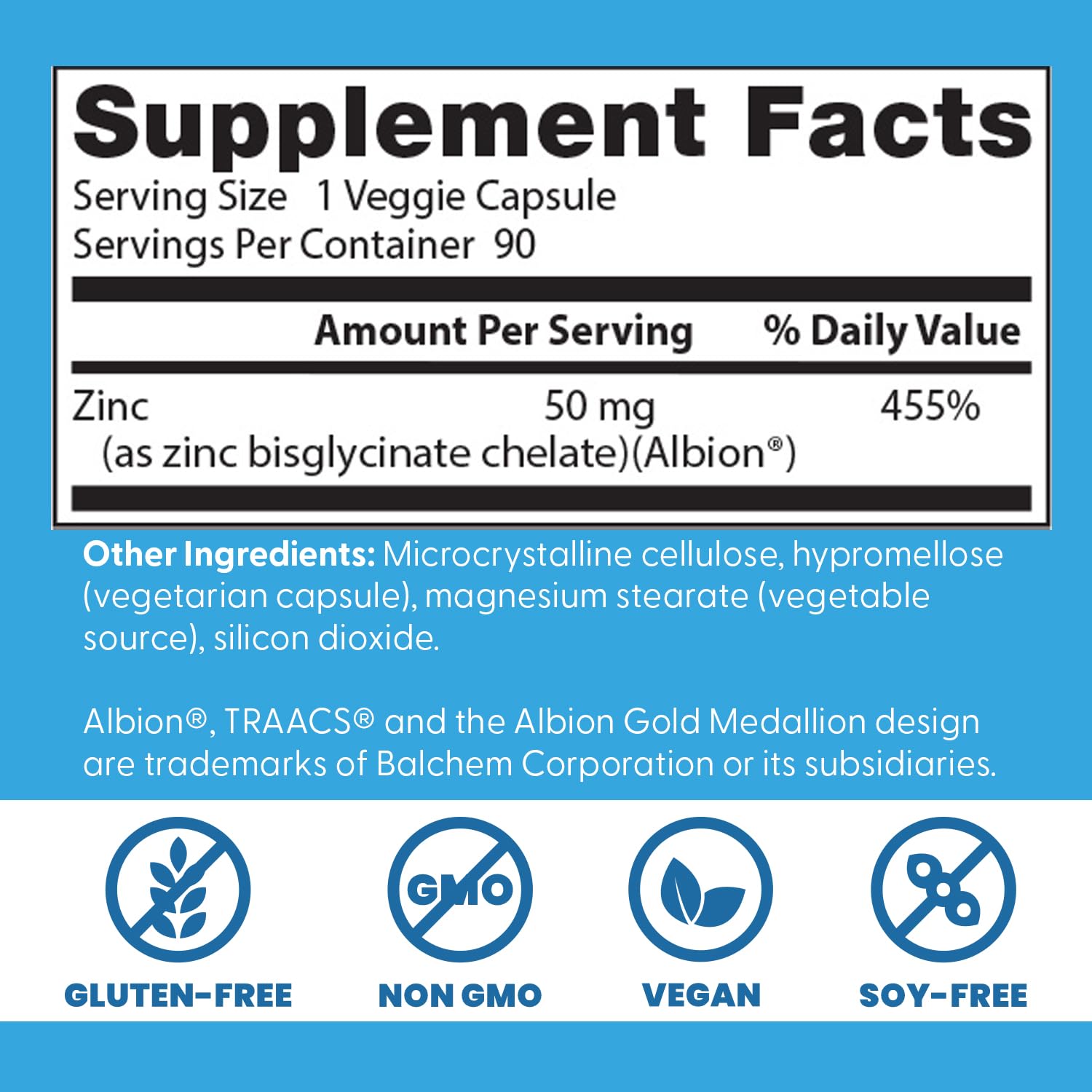 Doctor's BEST High Absorption Zinc Bisglycinate 50mg High Potency Supporting Enhancing Immune System Antioxidant VC, 90 Count