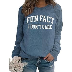 Fun Fact I Dont Care Sweatshirt Women Funny Sayings Long Sleeve Shirts | Sarcastic Graphic Crewneck Sweatshirts, Humor Sarcas