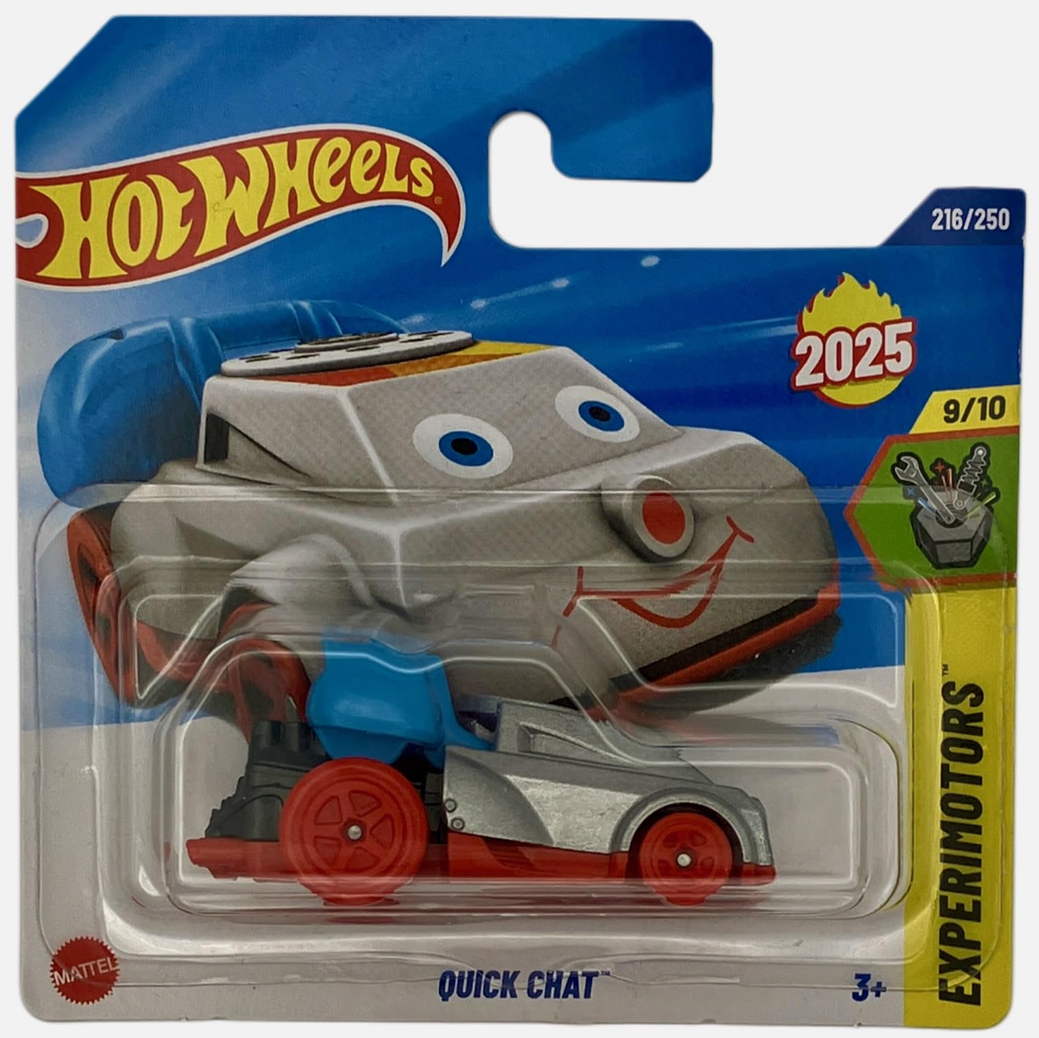 Hot Wheels - Quick Chat - Experimotors 9/10 - JBC13 - Short Card - Grey - Mattel 2025 - Funny Character Vehicle with Movable Details in Scale 1:64