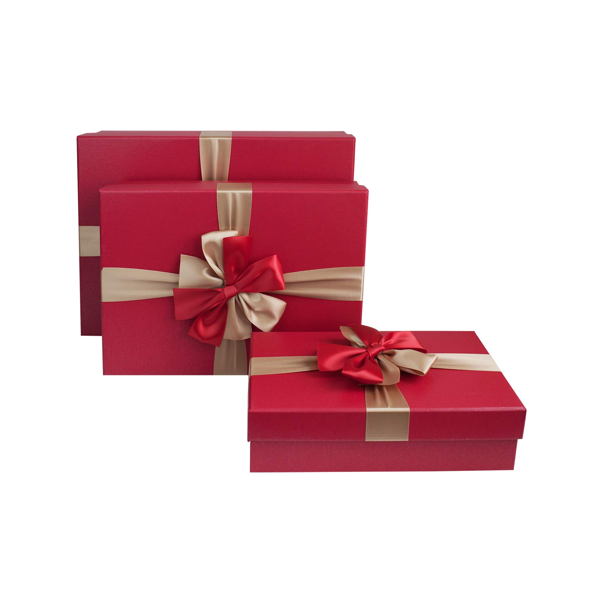 Emartbuy Set of 3 Rigid Boxes, Raspberry Red Box with Lid, Satin Ribbon