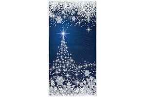 WAMIKA Merry Christmas Tree Hand Bath Towel Blue Winter White Snow Snowflake Kitchen Bathroom Faucet Towel Xmas Snowman Fingertip Towel Set Highly Absorbent SPA Gym Guest Shower Towels 16x30 Inch