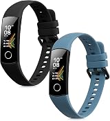 kwmobile 2x Silicone Watch Straps for HONOR Band 5 Band 4 Black Blue Grey view 8