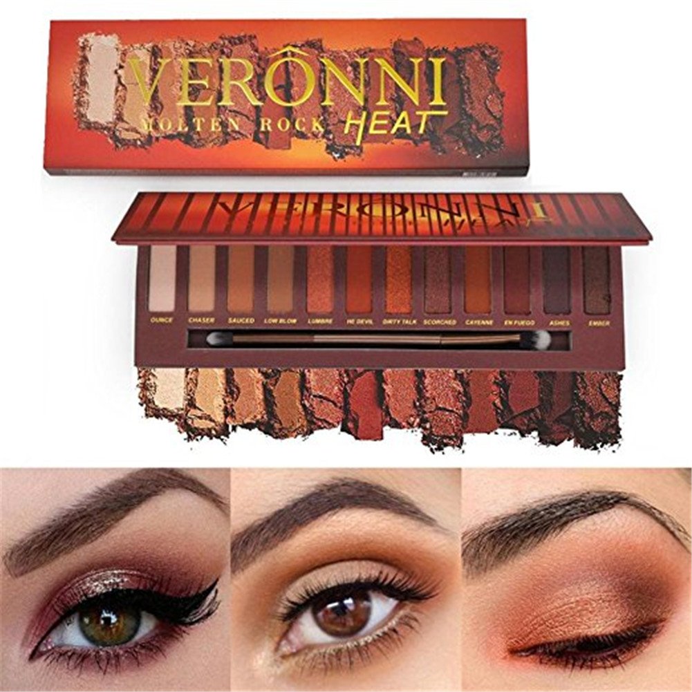 VERONNI Molten Rock Heat 12 colors Shimmer Matte Eyeshadow Palette,Warm Eye shadow Glitter Eyes Makup Cosmetic