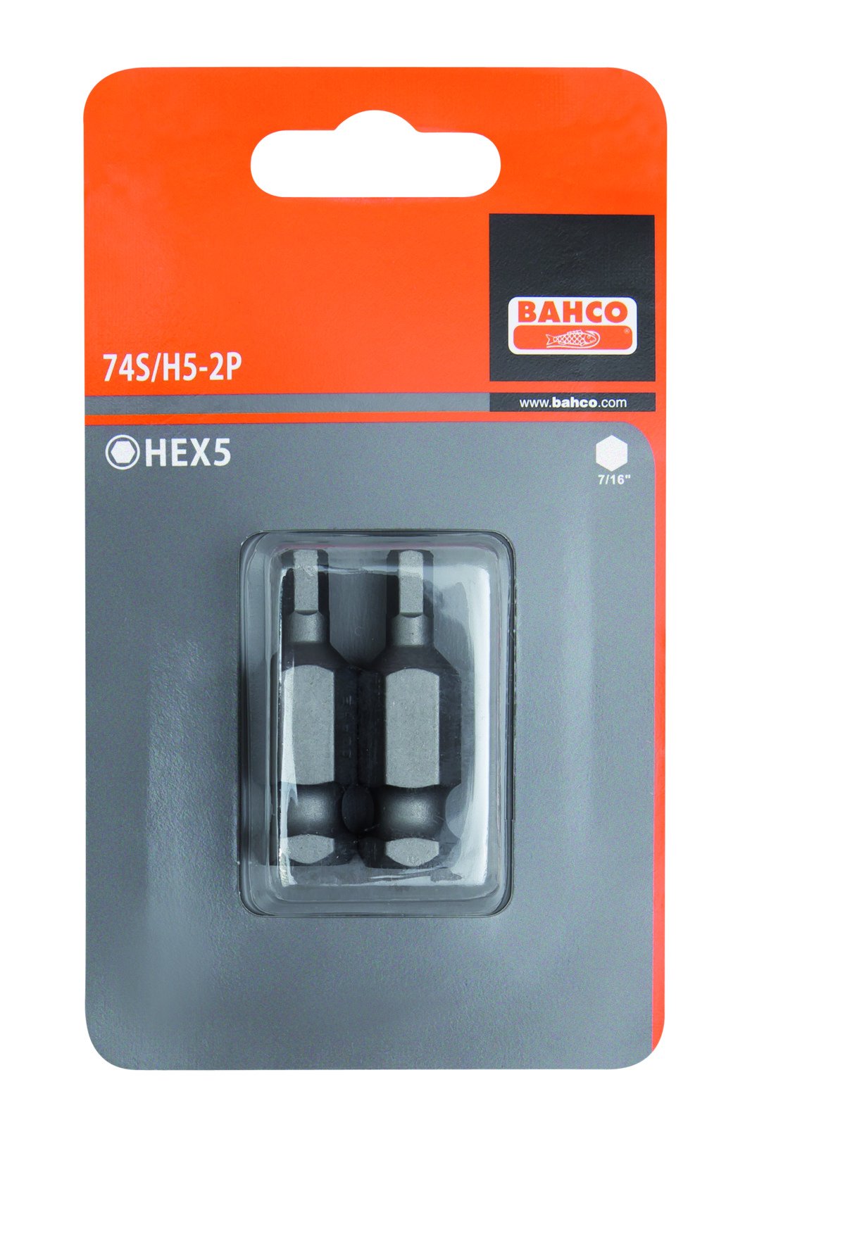 Bahco 74S/H6-2P H6 Bits for Hex Head Screws, 0 V, Silver, 7/16-Inch, 35 mm, Set of 2 Piece