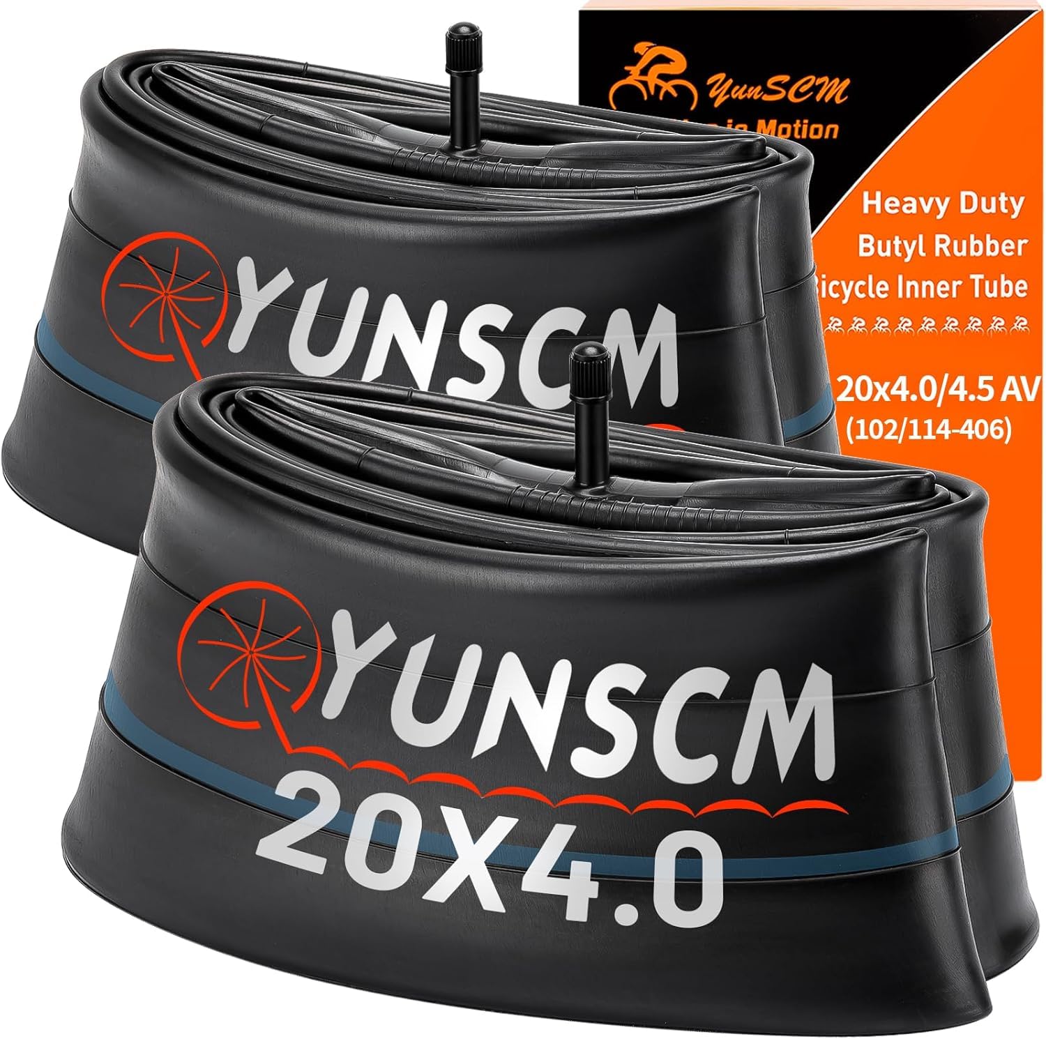 YunSCM 2-PCS 20" Heavy Duty Fat Tyre Tubes 20x4.0 20x4.50 102/114-406 Bike Inner Tube AV32mm Valve Compatible 20x4.0/4.5 Electric Bike/Mountain Bicycle Fat Tyre Bike Tube