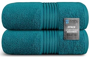 ZUPERIA 100% Combed Cotton Bath Sheet- 600 GSM- (34" x 66") 2 Pack Ultra Soft Large Bath Towels, Highly Absorbent Daily Usage Oeko-TEX Certified Ideal for Pool, Home, Gym (Turquoise)
