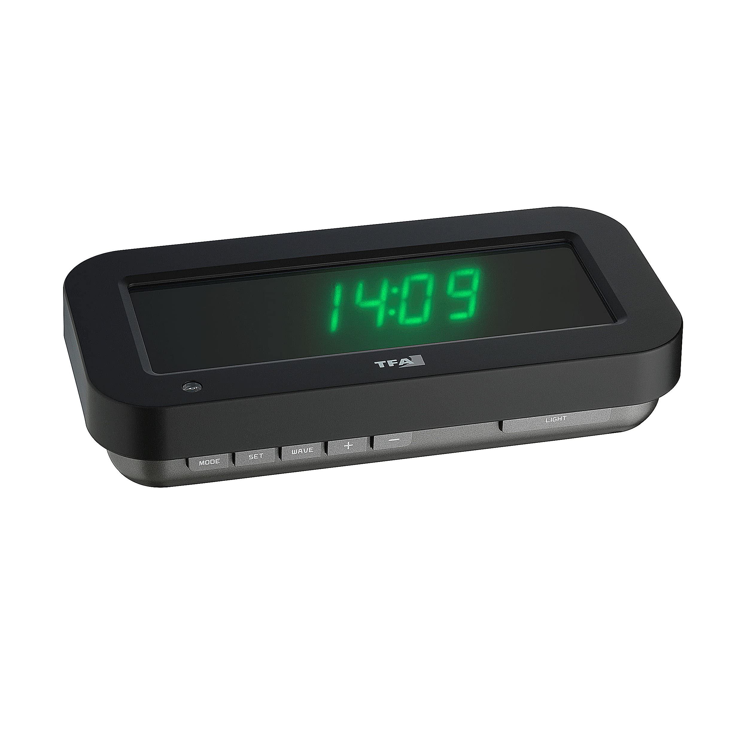 TFA 60.5009.04 Holo Clock Showing Mid-Air Display of Date/Time and Temperature, Black