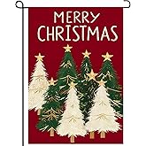 Merry Christmas Garden Flag 12x18inch Christmas Tree Snowflake Vertical Double Sided Winter Yard Lawn Decor Holiday Yard Flag Red Garden Flag Outdoor House Decoration