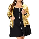 Agnes Orinda Women's Plus Size Metallic Jackets Sparkle Holographic Shiny Zip-Up with Pockets Bomber Jacket 2024