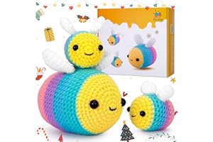 Crochetta Crochet Kit for Beginners - Starter Kit with Video Tutorials for Adults & Kids, Knitting Kit with 3 Bee Family (40%+ Yarn)