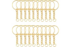 100Pcs Key Ring with Chain,Key Chains Bulk,Gold Keychain Ring,Gold Keychain Clasp,With Chain 25mm Open Jump Ring for Crafts a