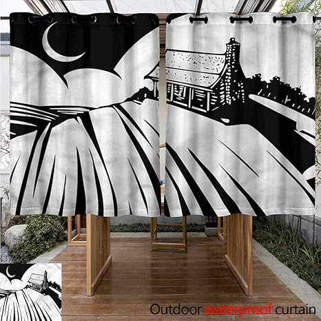 Amazon Com Sliding Door Curtain Log Cabin Monochrome Countryside