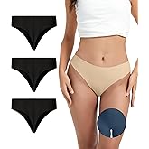 OVRUNS Camel Toe Underwear Thong for Women 3 Pack Cameltoe Proof Concealer Thongs No Show Panties Seamless Workout Underwear