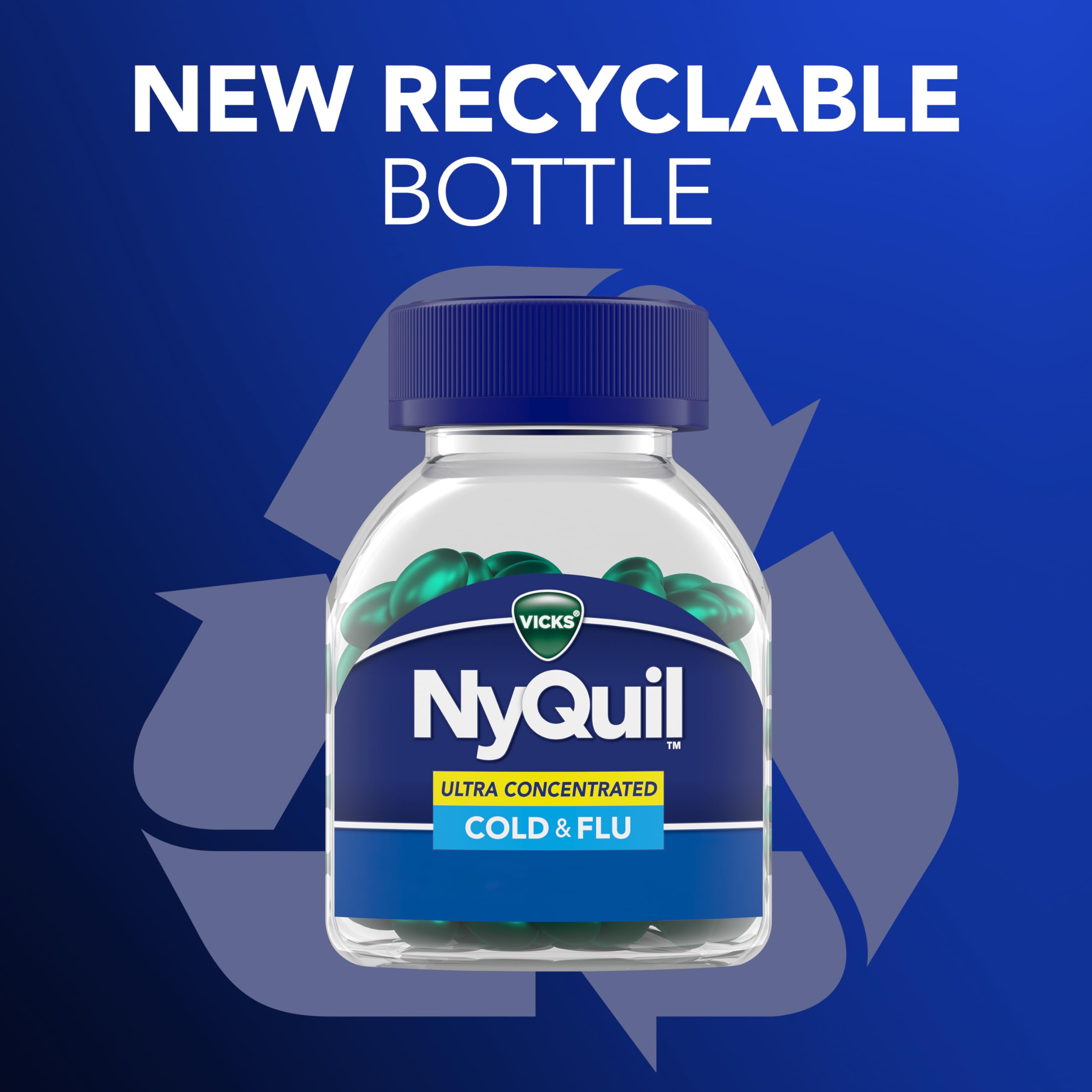 NyQuil Ultra Concentrated Cold and Flu Medicine, Nighttime, Relief for Cough, Sore Throat, Fever, Congestion, Easy to Swallow, Easy to Open Bottle, 48 LiquiCaps