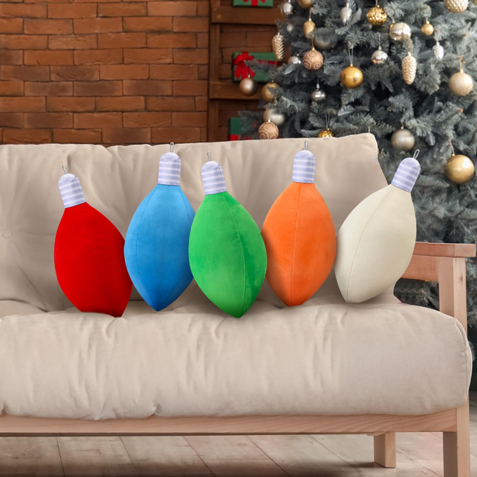 Photo 1 of Beeveer 5Pcs Christmas Light Shaped Pillows Bulb Christmas Throw Pillows Soft Plush Stuffed Xmas Pillows Decorative Cute Christmas Decor for Sofa Bedroom Living Home Cushion Fun Christmas Party Decor