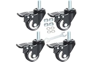 DICASAL 2 Inch Stem Casters Swivel Stem Mount Industrial Castors with American Size Thread 1/2"-13x1" Safety Dual Locking Wheels PU Foam No Noise Wheel for Workbench Furniture DIY Carts