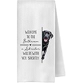 OVAcational Funny Black Labrador Retriever Bathroom Hand Towels, Gifts for Labrador Dog Lovers, Welcome to The Bathroom Dog Decorative Hand Towels for Bath Room Washroom Restroom, 16x24 Inch