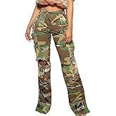 Ptorlio Camo Cargo Pants for Women Ripped Wide Leg Baggy High Waisted Camouflage Y2k Streetwear Jeans Trousers