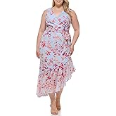 Eliza J Women's Plus Size Ruffle Hem V-Neck Floral Maxi Dress