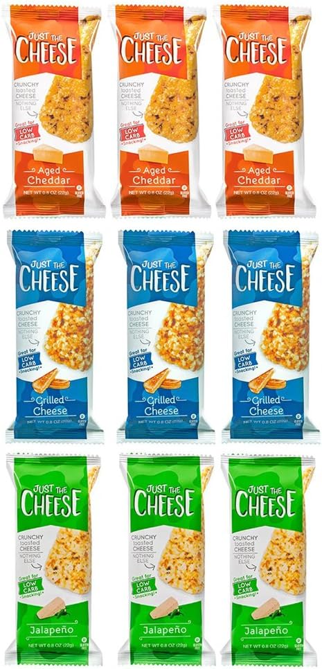 Just the Cheese Bars, Crunchy Baked Low Carb Snack Bars. 100% Natural Cheese. High Protein and Gluten Free, (Variety Box, 8 Ounce (Pack of 9))