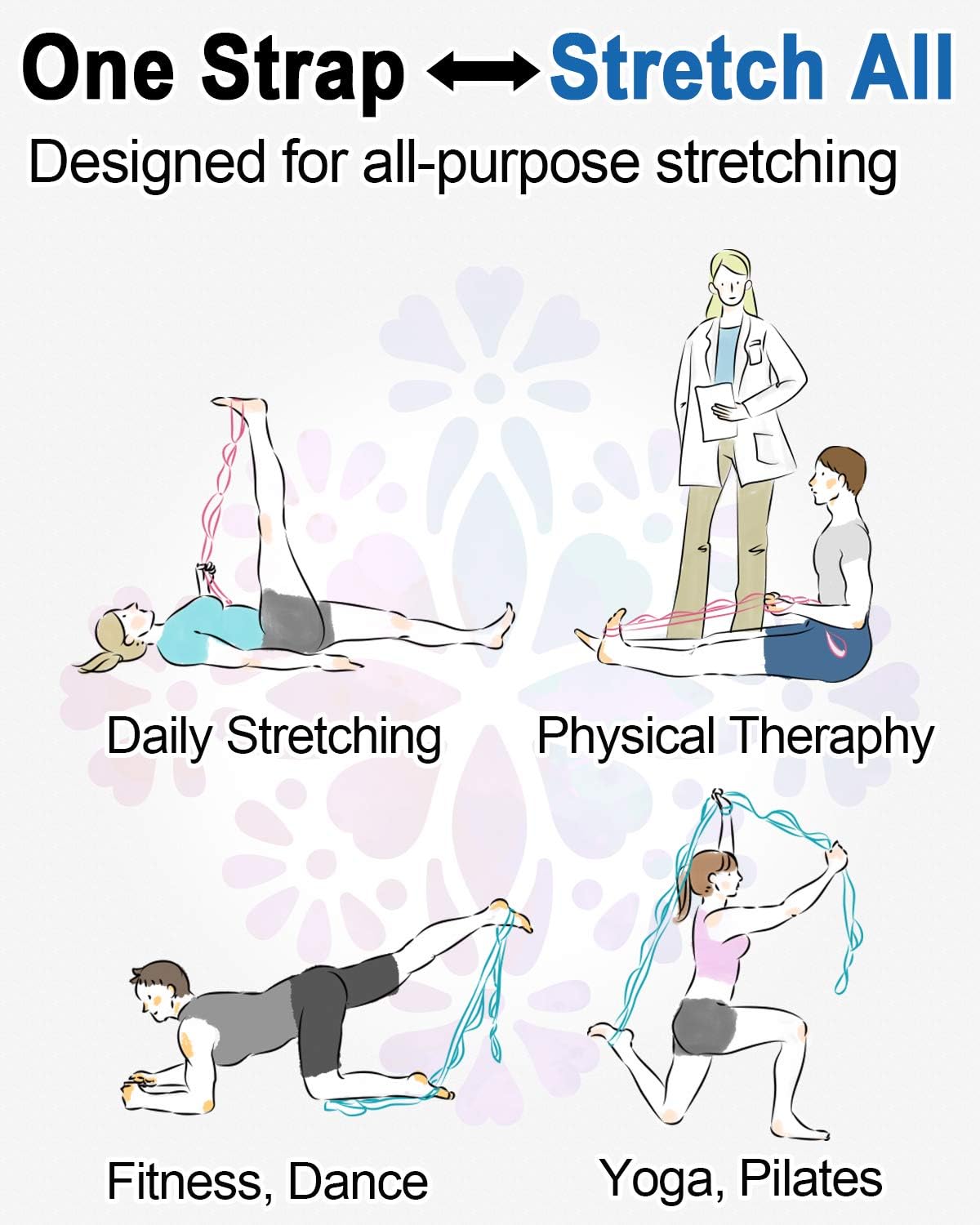 Tumaz Stretch Strap - 10 Loops & Non-Elastic Band - The Perfect Home Workout Stretching Strap for PT(Physical Therapy Strap), Yoga, Pilates - [Extra Thick, Durable, Soft - with Travel Bag] : Sports & Outdoors