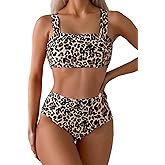 Fanuerg Women's High Waisted Bikini Sets Wide Straps Two Piece Swimsuit Floral Print Bathing Suits