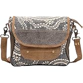 Myra Bag Cloth Purses for Women - Canvas Bag with Real Leather Detailing, Floral Mosaic Pattern Fabric Purses for Women