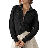 Dokotoo Women's Sweaters 2026 Fall Winter Quarter Zip Casual Ribbed Cable Knit Pullover