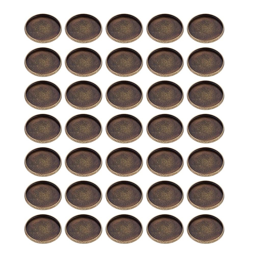 HOBBIESAY 50Pcs Round Bezel Trays Pendant 20x2mm Flat Rounds Cabochon Trays Setting Antique Bronze Brass Round Bezel Blanks for Jewelry Making Tool and DIY Craft Tray: 18mm