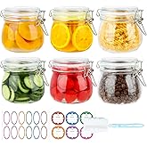 HINGWAH 16 oz Glass Jars with Airtight Lids, 6 Pack Wide Mouth Mason Jars with Clamp Lids for Kitchen Canisters, Food Storage Containers for Pickling, Coffee, Spices, Sugar, Herbs