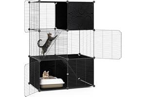 Tangkula Cat Cage Indoor, 3-Tier Large Cat Enclosure with 2 Ladders, 3 Doors, Detachable Metal Wire Kennel for Indoor Cats to