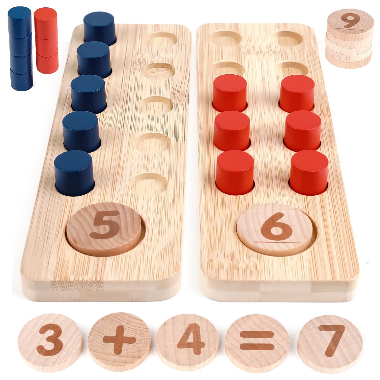 DINORUN Montessori Counting Pegs Wooden Toy With Storage Bag - Math Games for Addition and Subtraction Within 20 - Educational for 3-6 Year Old Boys and Girls