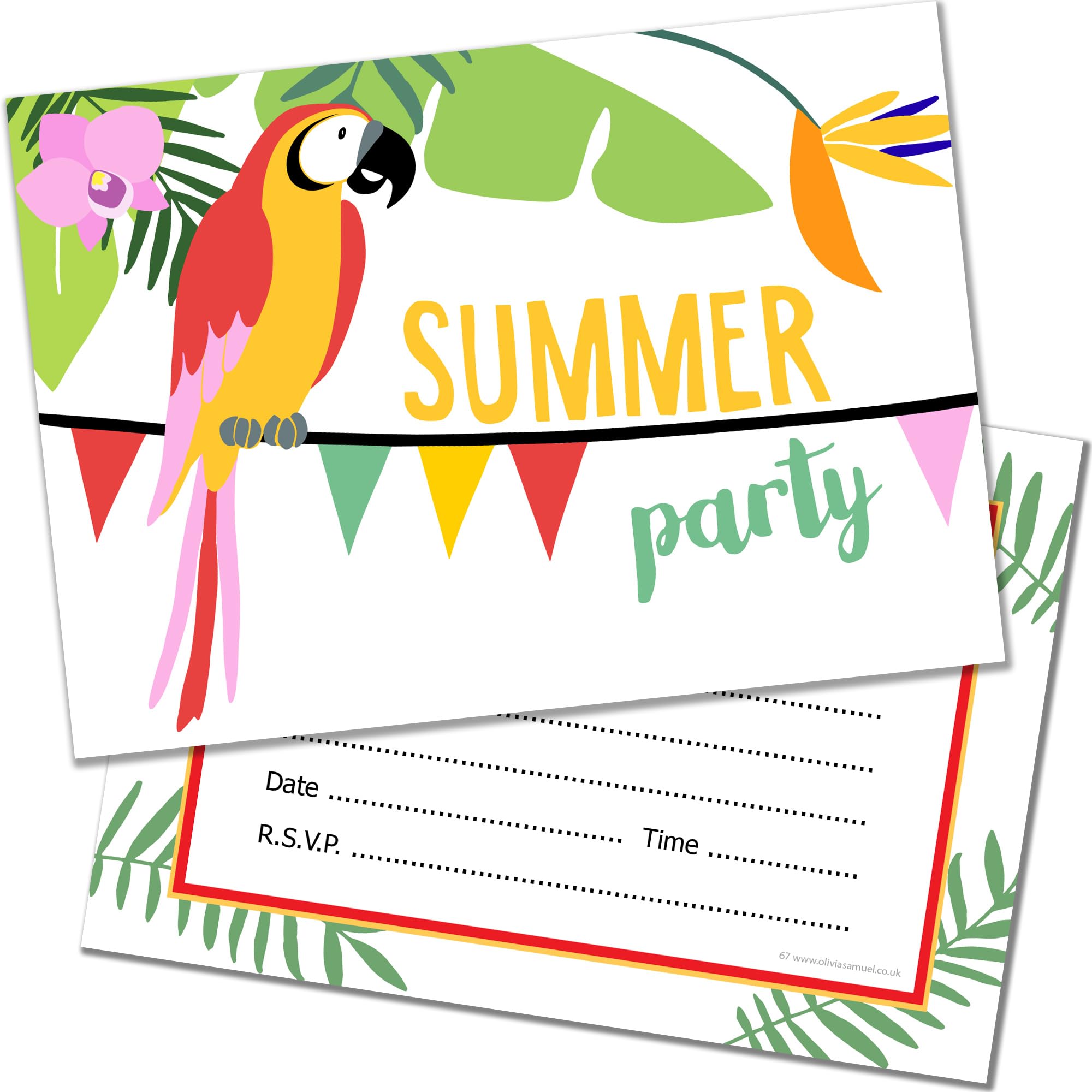 Olivia Samuel 20 x Summer Party Invitations from Tropical Party Ready to Write Invites - Postcard Style