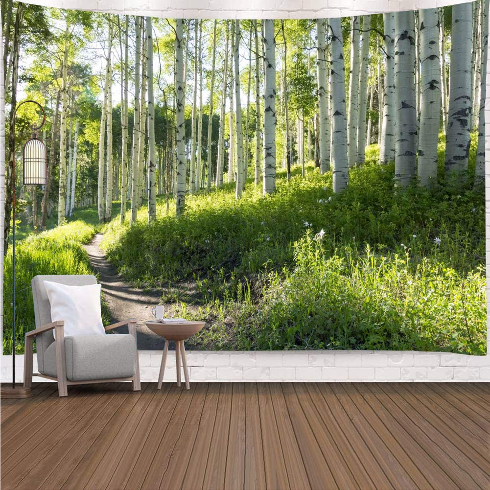 Photo 1 of YISURE Forest Wall Tapestry Nature Tree Trail Path Landscape Wall Hanging, Morning Sunshine Through Green Tree Wall Tapestries for Home Office Indoor and Outdoor Decor, 80(W) x60(L) Inch