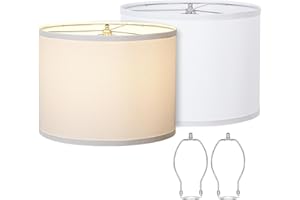 QINGMIAO Lamp Shades Set of 2, Drum Lampshades 13" Top x 13" Bottom x 10" High with Spider Fitter, Large Replacement Lamp Shades for Table Lamps, Floor Lamps, Easy Assembly Required (2, White)