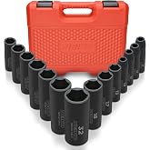 Neiko 02475A 1/2" Drive Deep Impact Socket Set, 14 Piece | 6 Point Metric Sizes (11-32 mm) | Cr-V Steel