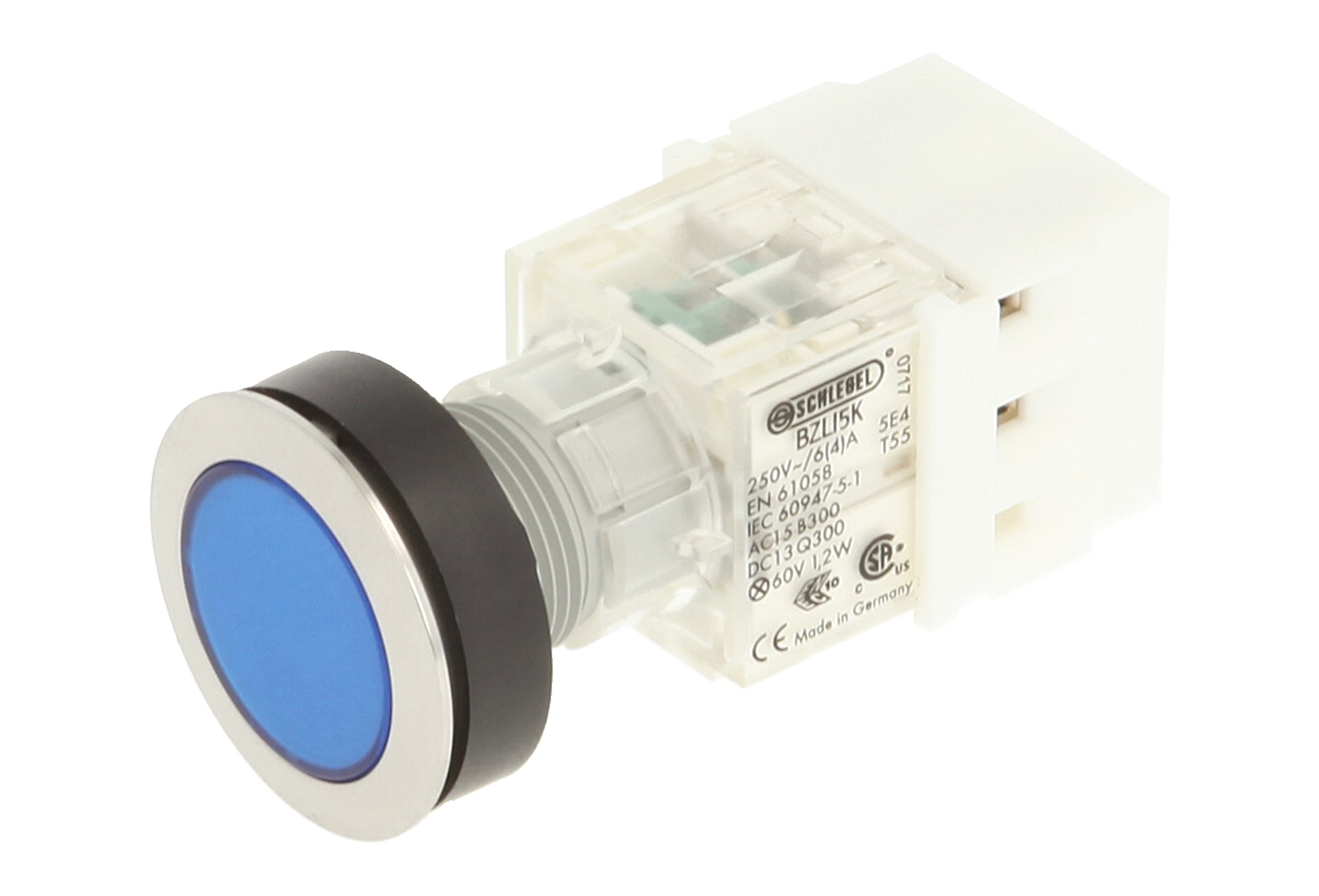 Club 23.000.463 Stainless Steel Press Button Switch Cap, Master Illuminated Momentary Contact 1 NO and Screw Terminals 24 V LED – Blue (Pack of 2)