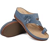 SHIBEVER Wedge Sandals for Women Dressy: Comfortable Sandals for Women - Summer Casual Walking Slip On Wedges Light Blue Size 11