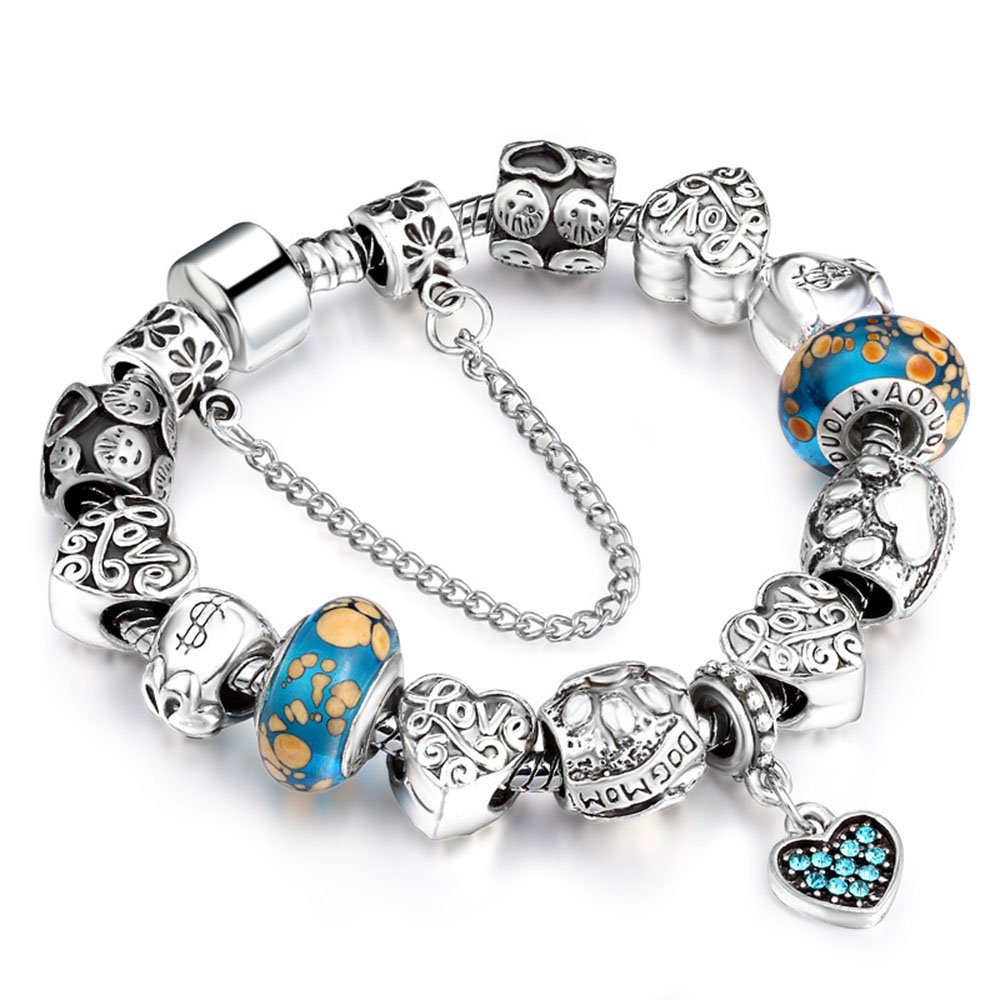 YYcharm Love Charm Bracelet & Bangle for Women with Heart Pendant Crystal Jewelry Christmas Gift