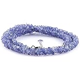 CRYSTALIS Natural Tanzanite Beads Choker Necklace, Braided Rope Crystals Necklace, Chips Nuggets Beaded Crystals, Chakra & Healing Gemstone, Gift Giving Women Jewelry 18 inch