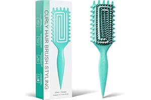 WELDILGIT Curly Hair Brush, Curl Defining Brush with Soft Boar Bristles Detangling Tangled Glides, Wide-Teeth Design Effortlessly Shaping & Defining Curls, Curling Definer for Wet & Dry Hair (Green)