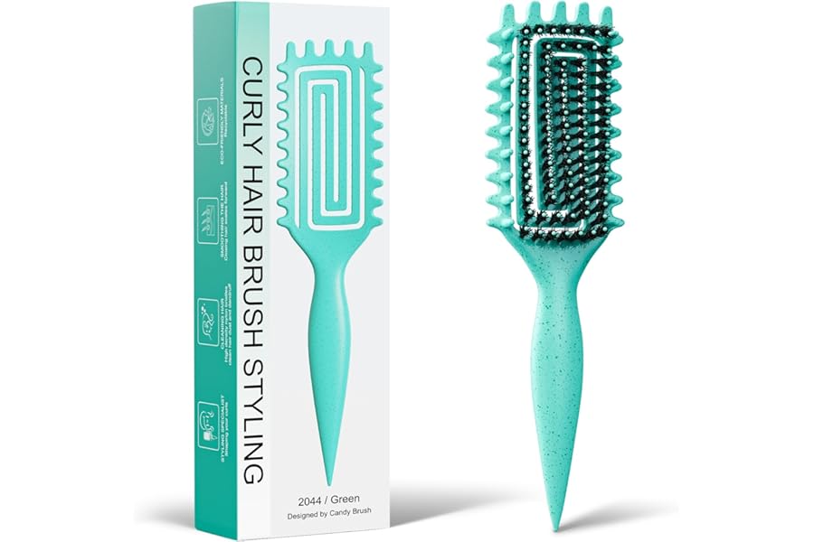 Curly Hair Brush, Curl Defining Brush with Soft Boar Bristles Detangling Tangled Glides, Wide-Teeth Design Effortlessly Shaping & Defining Curls, Curling Definer for Wet & Dry Hair (Green)