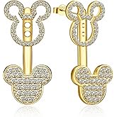 Mouse Earrings Sterling Silver Plated Gold Mouse Stud Earrings Sparkling CZ Dangle Cute Dainty Sweet Lucky Animal Jacket Front Back 2 in 1 Jewelry Gifts for Women Daughter Birthday