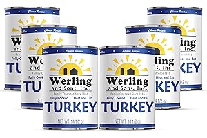 WERLING AND SONS, INC. Werling & Sons Fully Cooked Canned Turkey Meat 14.5 Oz Heat & Eat Premium Quality Recipe Ready Canned Meat for Everyday Quick Meals, Camping, Emergency Canned Food & Survival Preparedness Pack of 6
