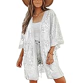 Bsubseach 2026 Kimonos for Women Lace Swimsuit Coverup Mesh Swim Cover Up Beach Vacation Sheer Kimono Duster Cardigans