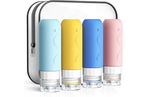 RISINA 4PCS Travel Bottles for Toiletries, 3OZ/90ML Silicone Travel Bottles, TSA Approved Leakproof Crackproof Refillable Squeezable Soft Containers for Shampoo, Body Wash, Hand Lotion, Facial Cleanser