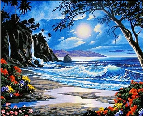 Amazon.com: Balakie Landscape Paint by Numbers Kits with Brushes and Acrylic  Pigment DIY Canvas Painting for Adults Kids Beginner - Home Wall Decors -  Sunrise Seascape 15.75×19.69inch (Without Frame)