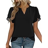Zeagoo Womens Dressy Casual Shirts Short Sleeve V Neck Work Blouse Business Casual Summer Chiffon Tops