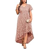 ZOMVA Plus Size Sequin Embroidery Formal Long Dress Glitter Side Slit A Line Dresses Prom Wedding Evening Gown, Crayfish Pink, 2X